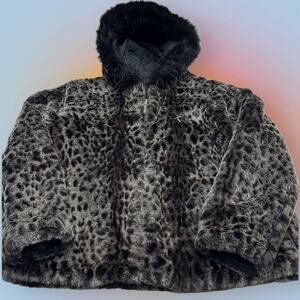 KAREN HART Women’s Large REVERSIBLE Black Faux Fur Coat